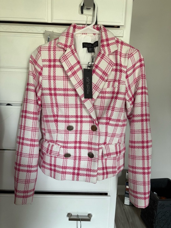 Rachel Zoe Jackets & Blazers - Rachel Zoe Pink and White Plaid Double-Breasted Tweed Blazer
